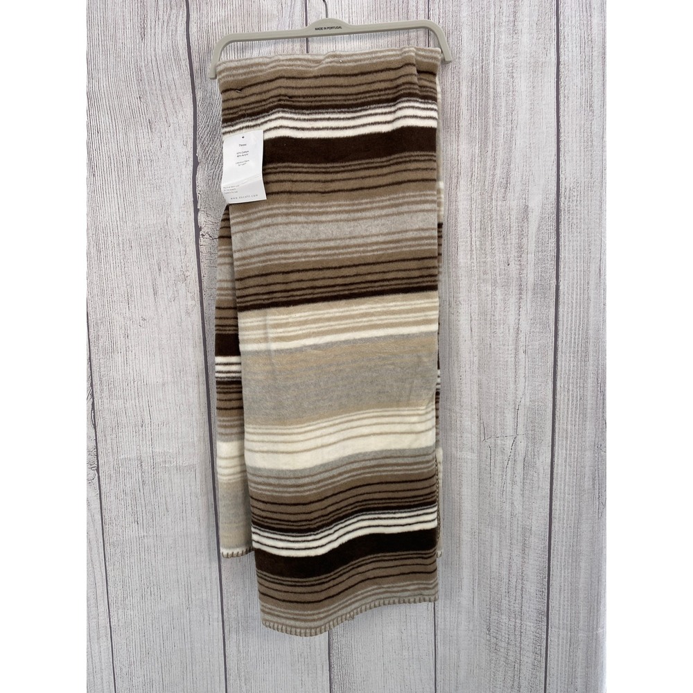 Docofil Throw Blanket 51x67 Brown Tan Striped Cotton Blend Portugal Neutral Cozy